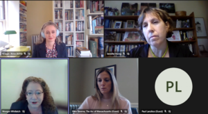 Group of five people testifying remotely at the virtual hearing held by the Massachusetts Legislature on the SDM bills